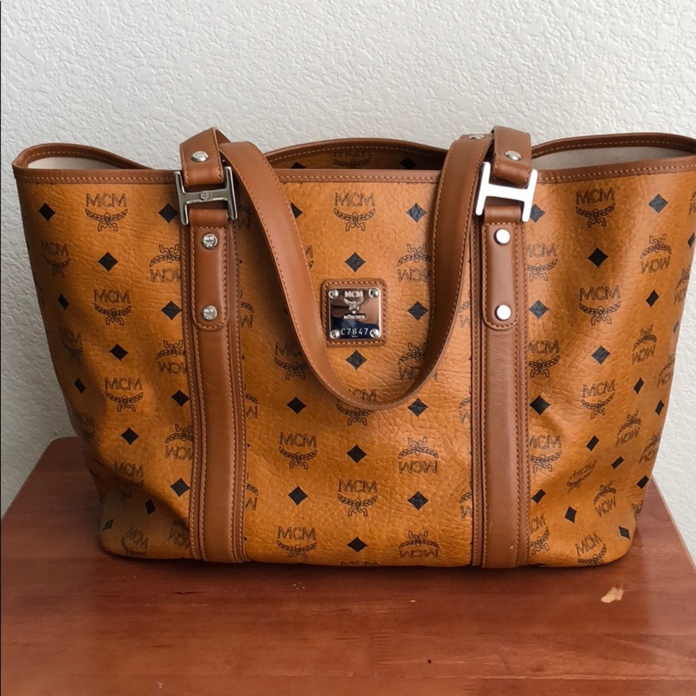 Authentic MCM Cognac Visetos Shopper Tote 